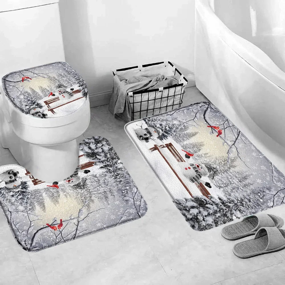 Christmas Bathroom Sets with Shower Curtain Rugs Red Truck in USA.