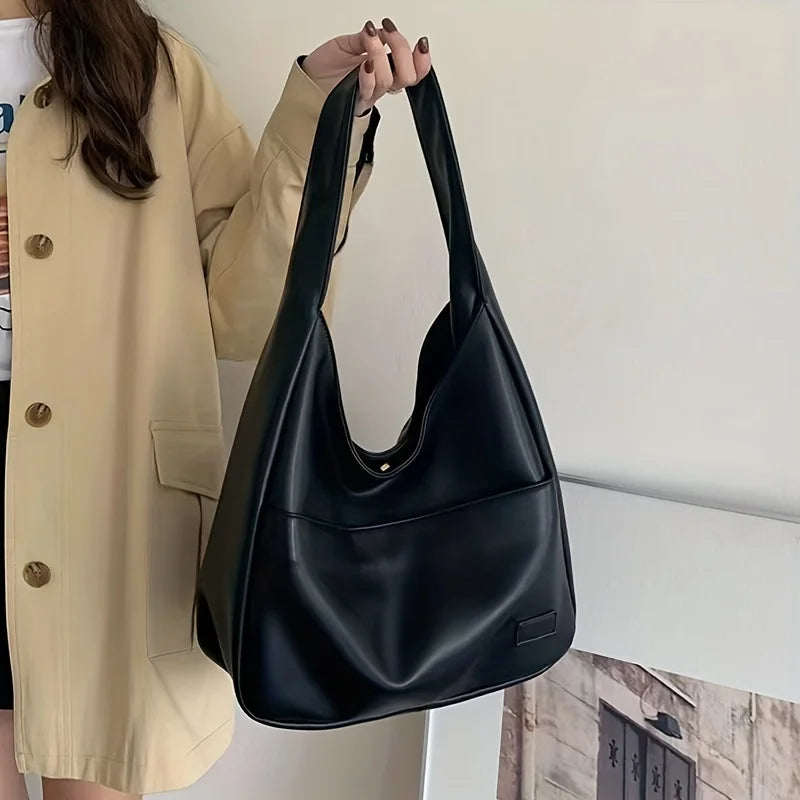 Women Hobo Bag Simple PU Leather Solid Shoulder Bag in USA