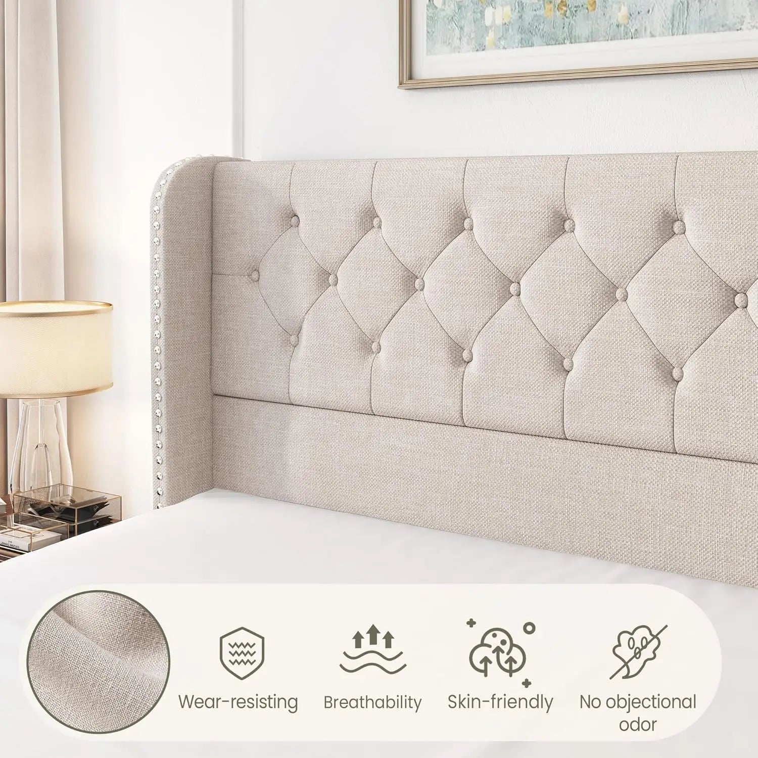 Size Bed Frame Storage Drawers Tufted Headboard Linen IN USA.