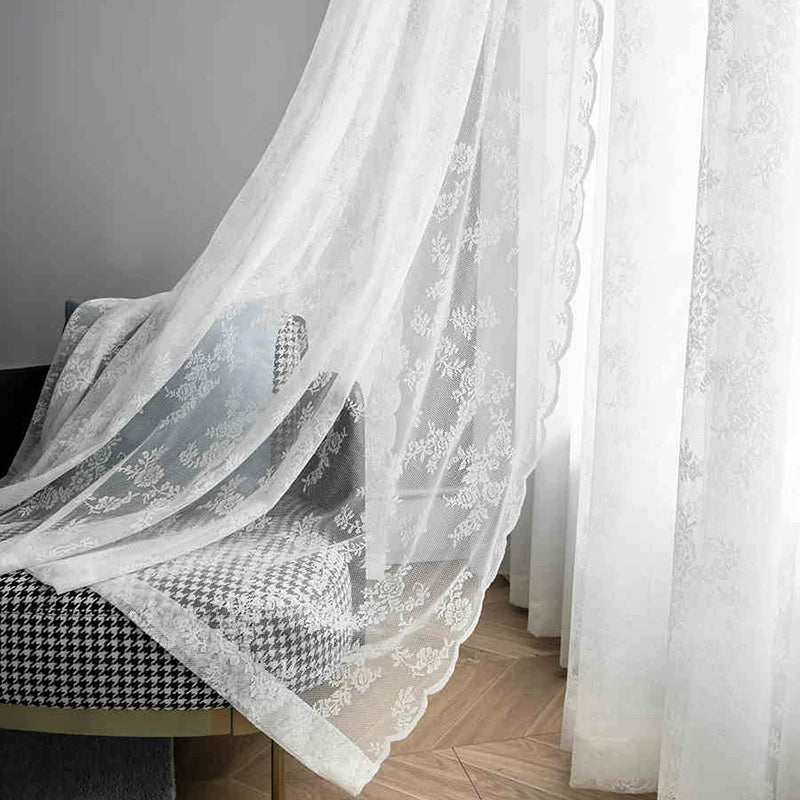 Pastoral White Tulle Sheer Window Curtains Voile Organza in USA.