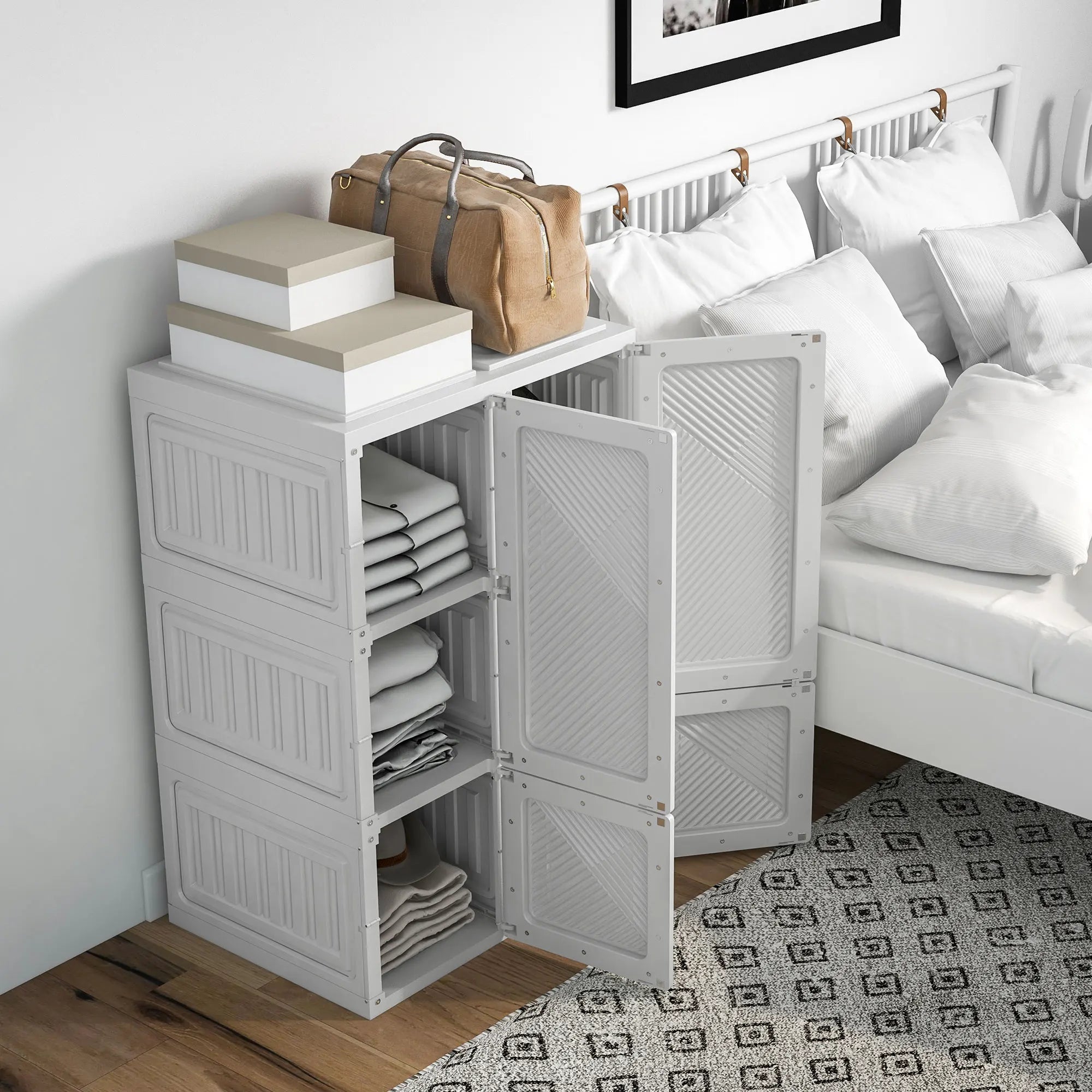 Portable Wardrobe Closet with Cube Compartments White IN USA.