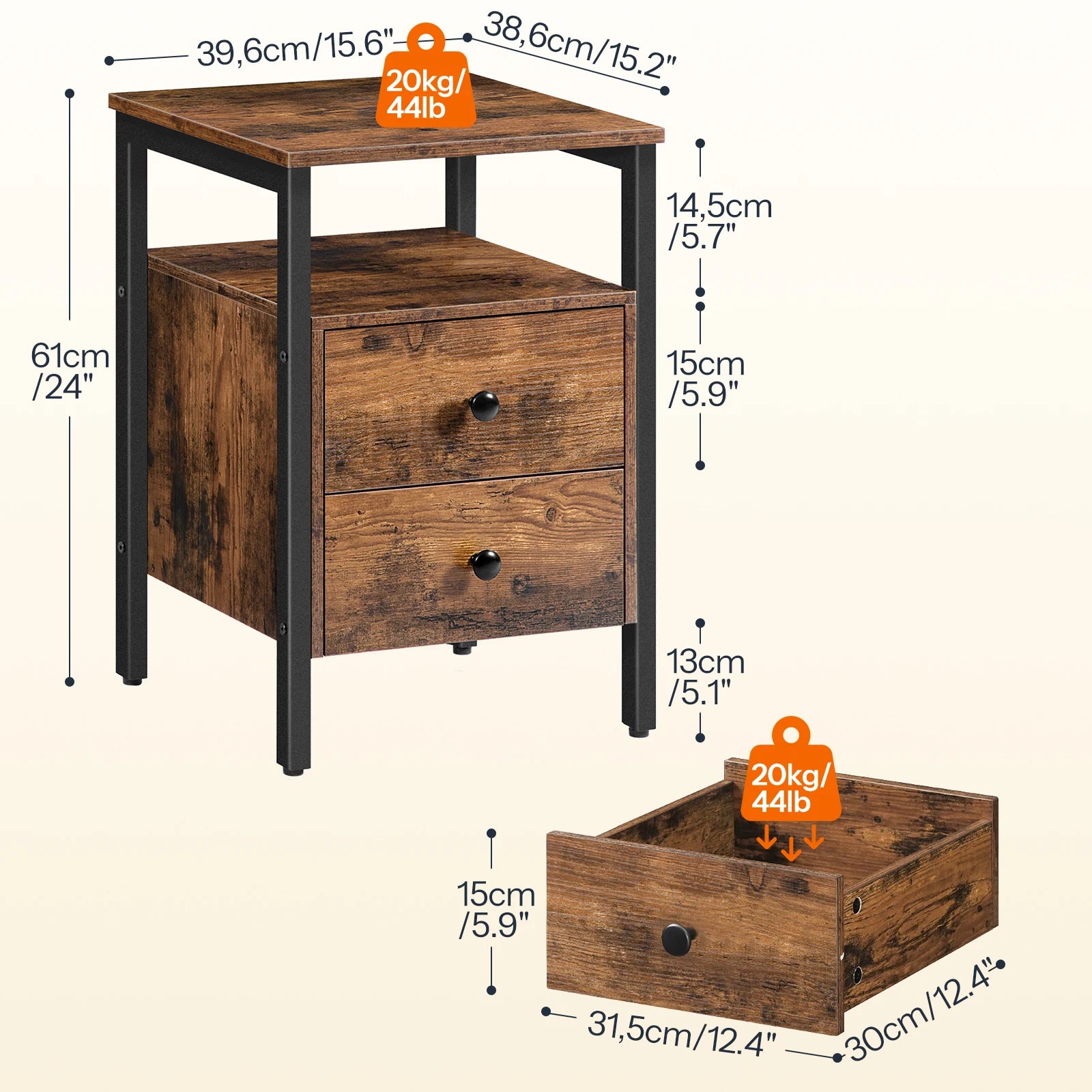 HOOBRO Nightstand Bedside Table Drawers Storage Shelves IN USA.