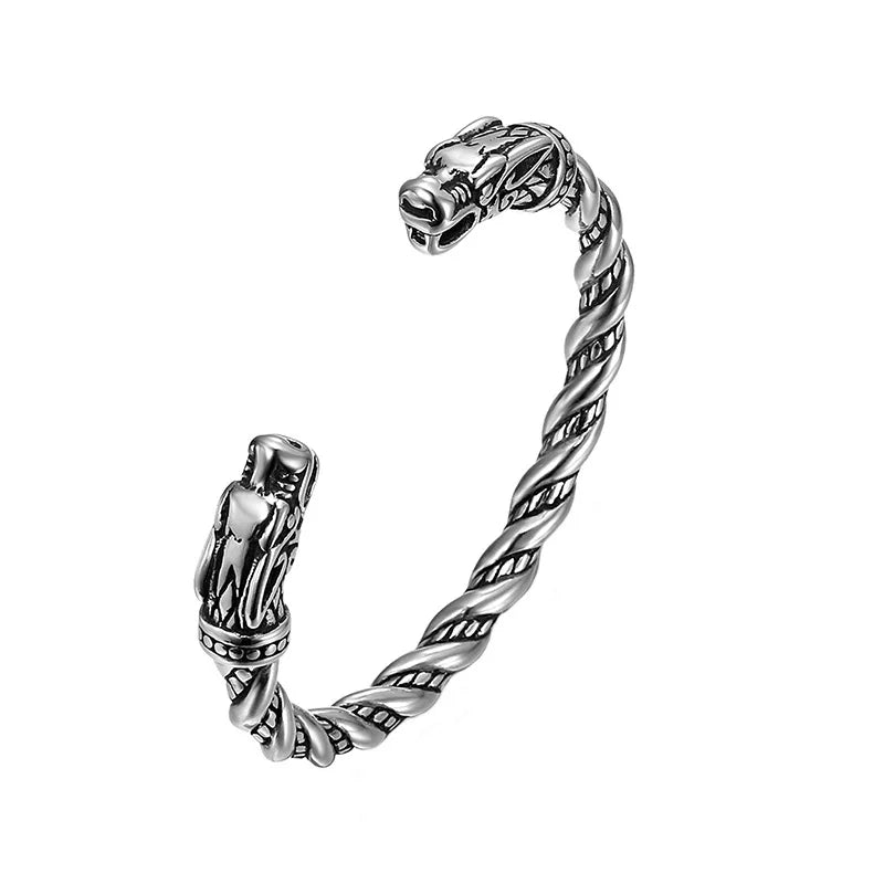 Norse Viking Wolf Head Bracelet Stainless Steel Opening Adjustable in USA