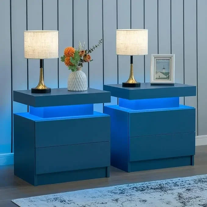 Side Bed Table With LED Light Bedside Tables Bedroom IN USA.