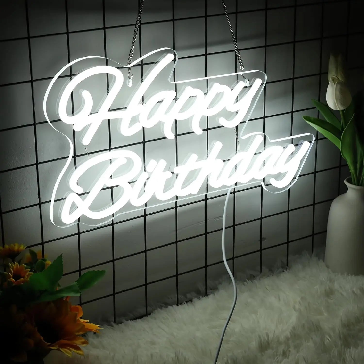 Happy Birthday Neon Sign Reusable LED Light Up Sign IN USA.