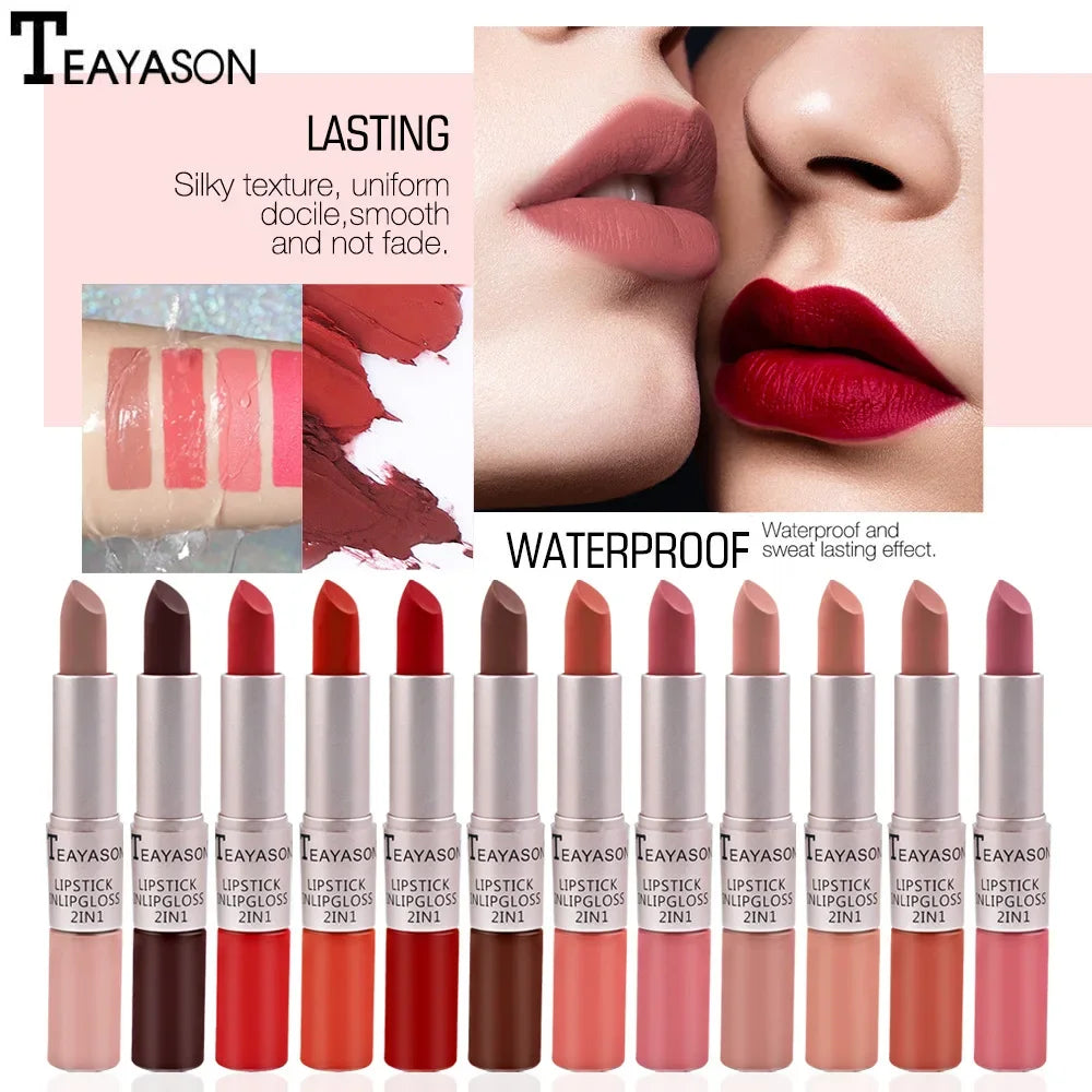 Double Head Lip Gloss Matte Velvet Sexy Red Tint Liquid Lipstick in USA