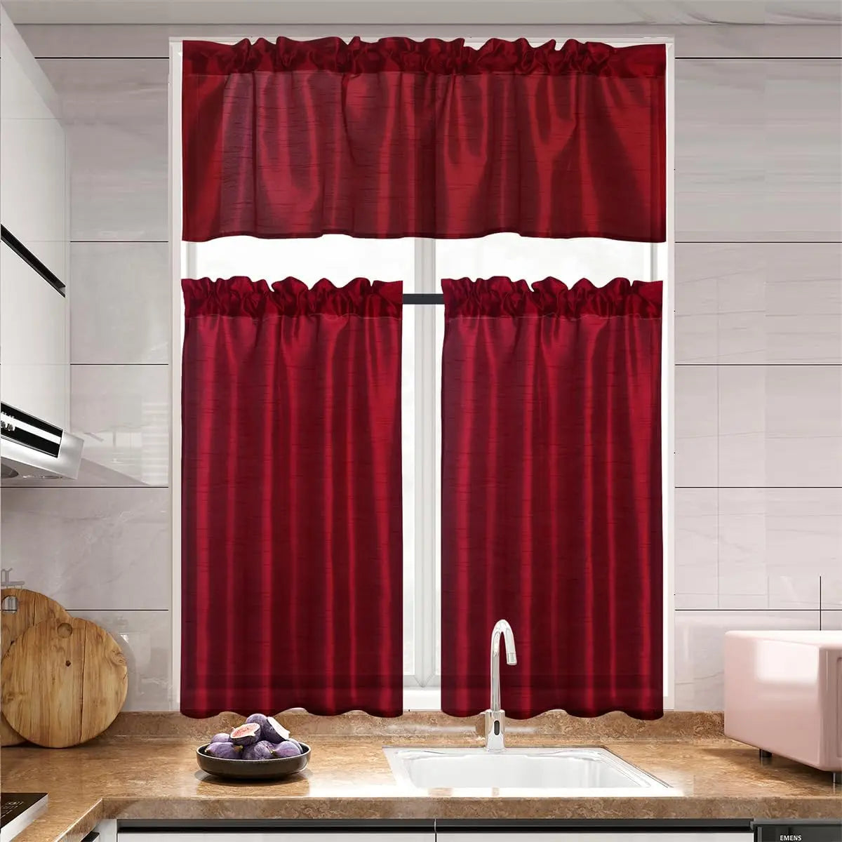 Panels Rod Pocket Faux Silk Sheer Curtains Solid Color Set in USA