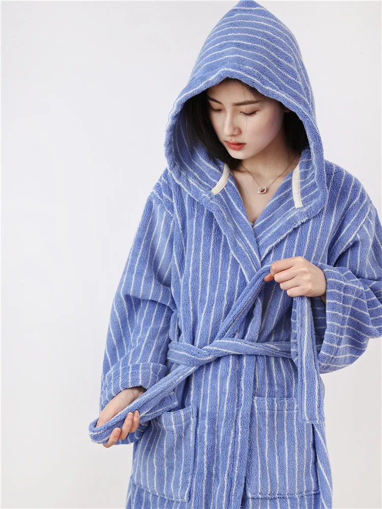 Fashion Striped Bathrobes Soft Cozy Absorbent Bath Towel