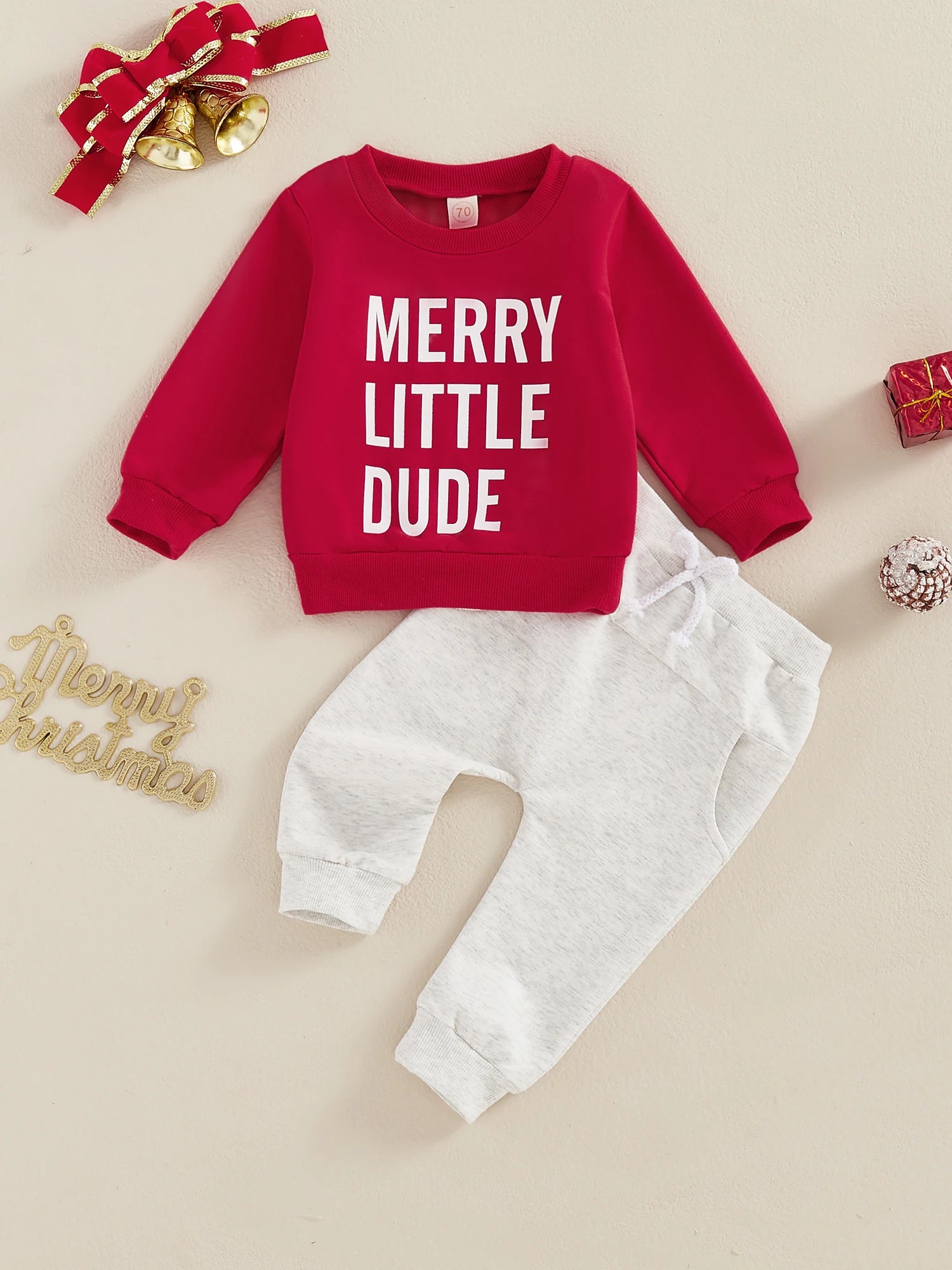 Kids Christmas Outfit Set Long Sleeve Letter Print Sweatshirt in USA