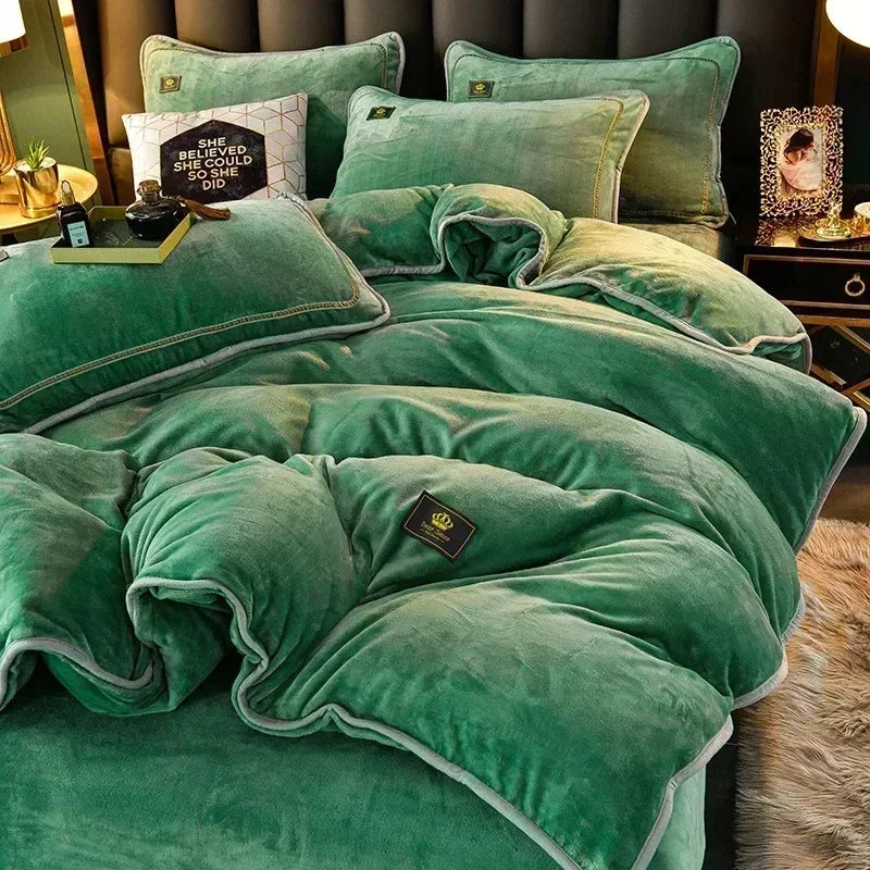 Velvet Autumn Winter Warm Duvet Cover Set Bed Sheet in USA