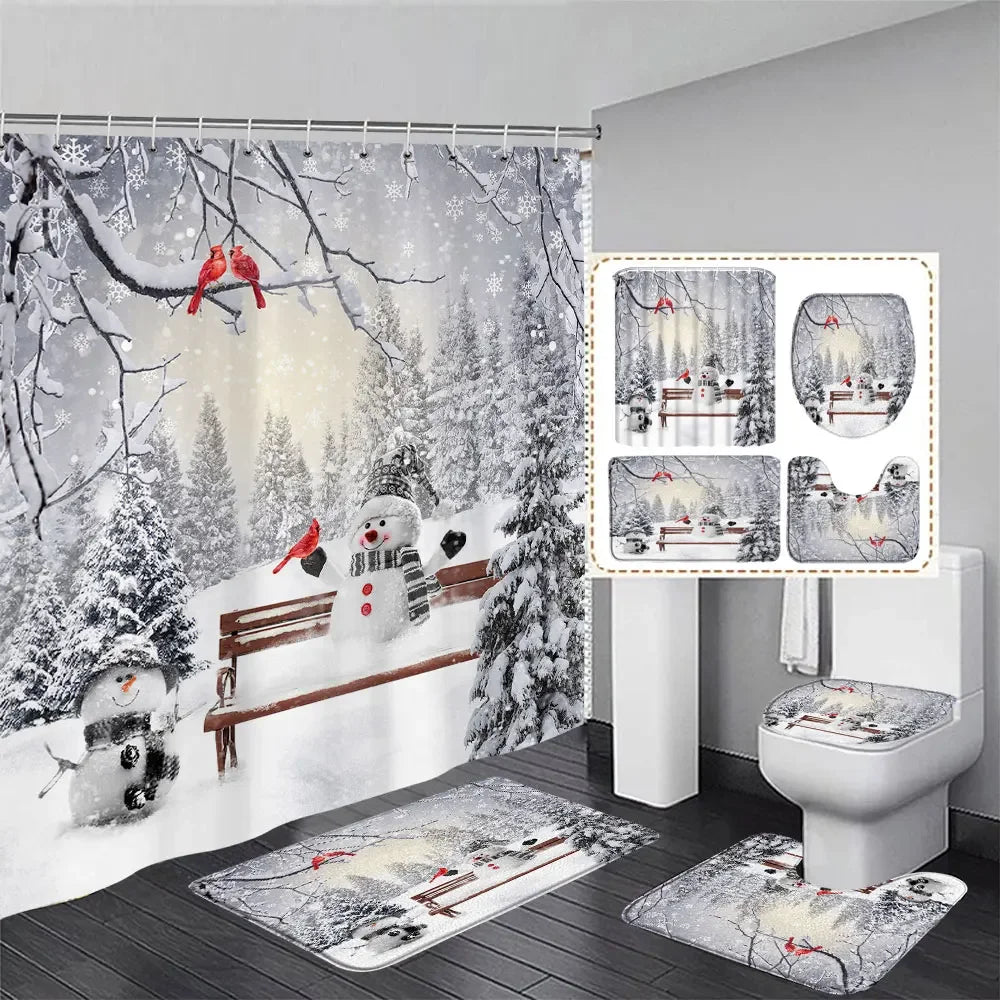 Christmas Bathroom Sets with Shower Curtain Rugs Red Truck in USA.