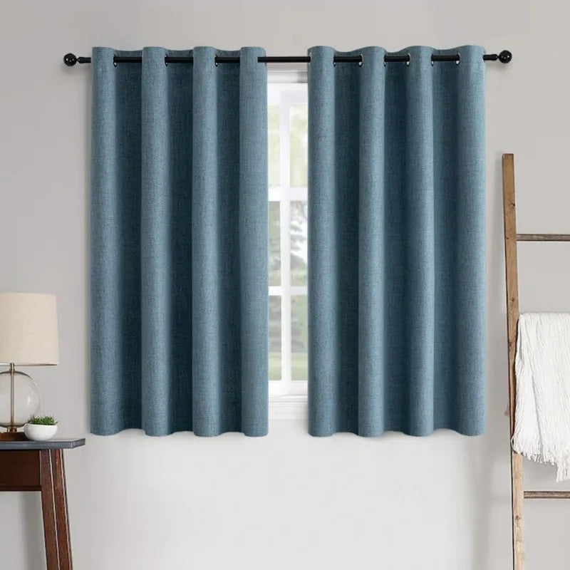 Blackout Linen Textured Curtains for Bedroom Solid Thermal Insulated G