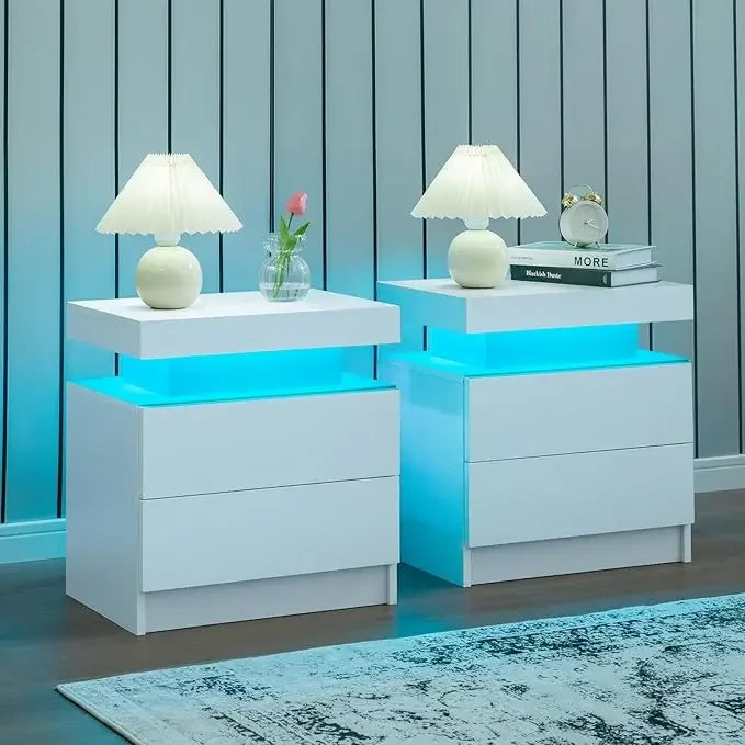 Side Bed Table With LED Light Bedside Tables Bedroom IN USA.