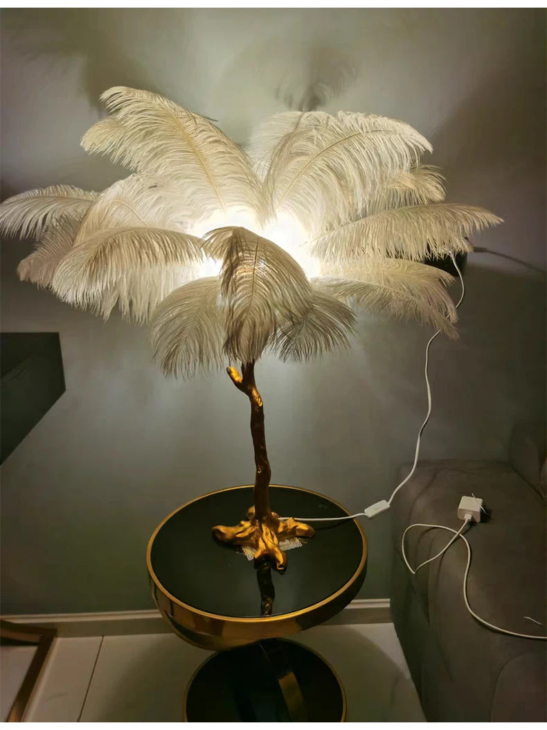 Nordic Ostrich Feather Led Floor Lamp Resin Copper IN USA.