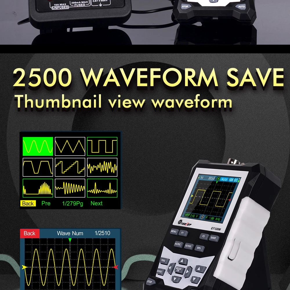 TOOLTOP ET120M 120MHz Handheld Digital Oscilloscope 1Mhz Square Wave S