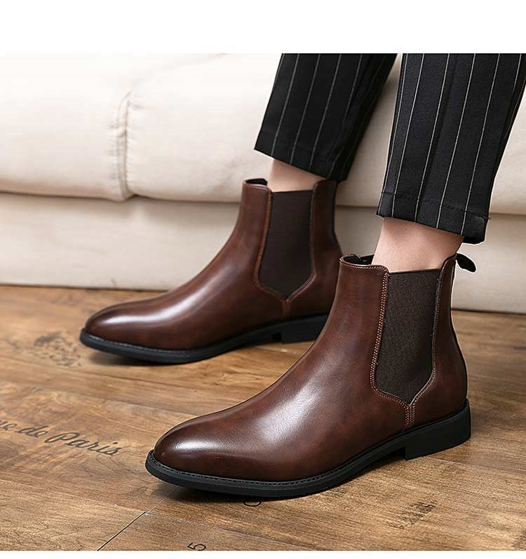 New Chelsea Boots Men Shoes PU Brown Fashion Versatile in USA