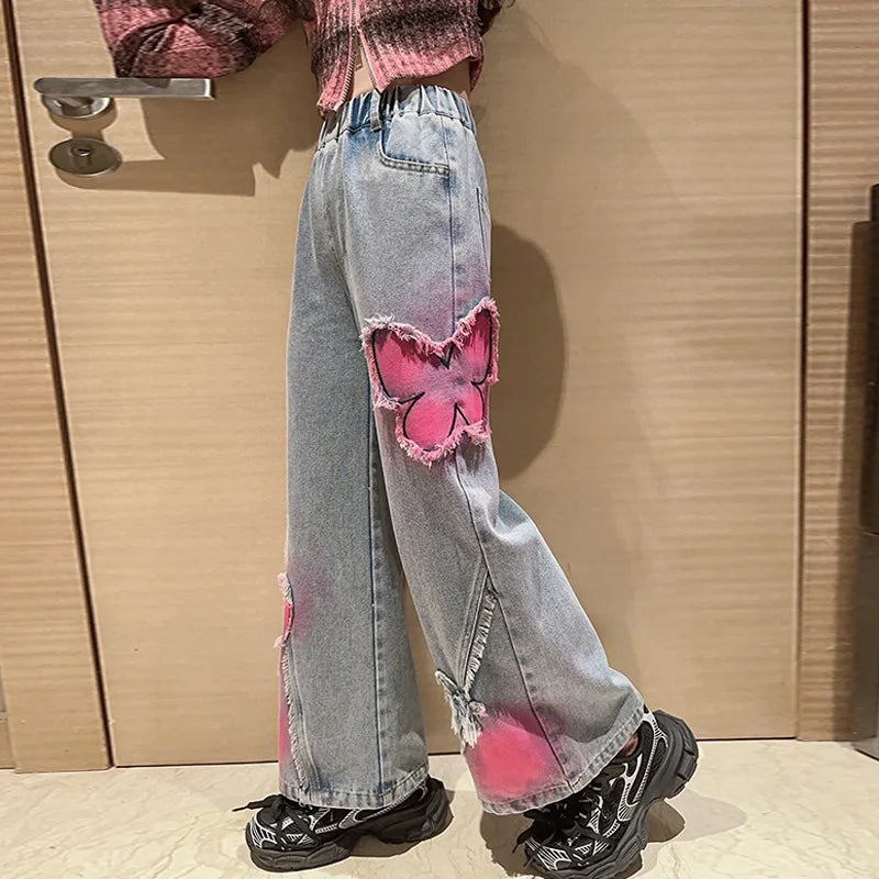 Girls High Waist Korea Style Long Jeans Teens Trousers in USA