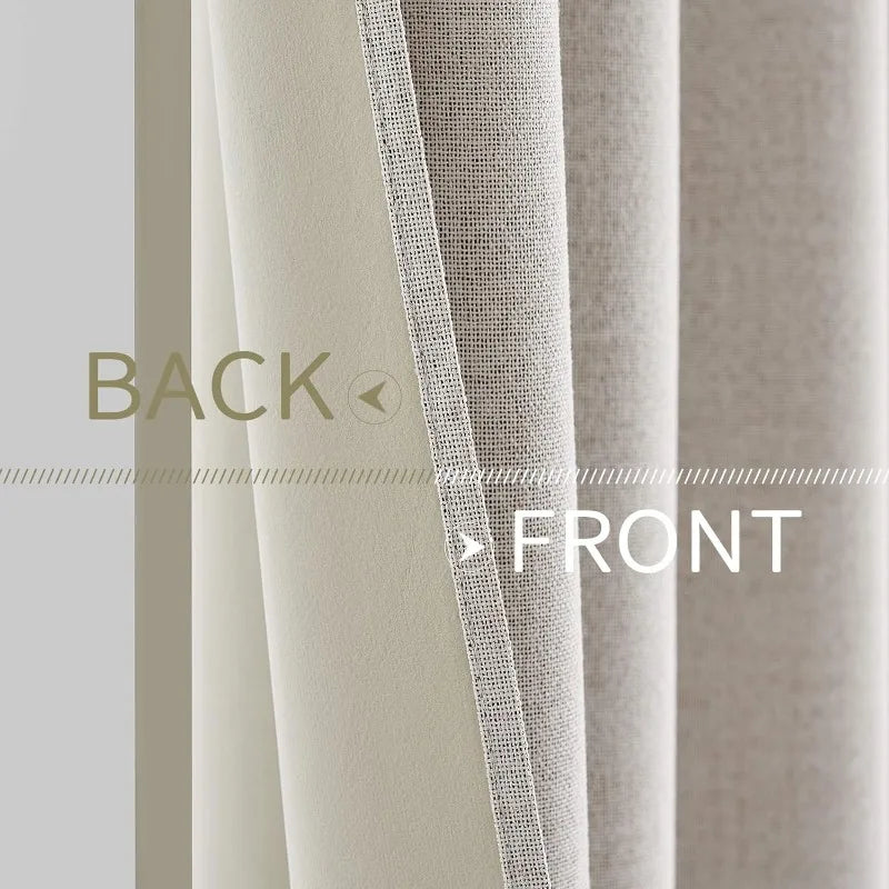 Blackout Linen Textured Curtains for Bedroom Solid Thermal Insulated G