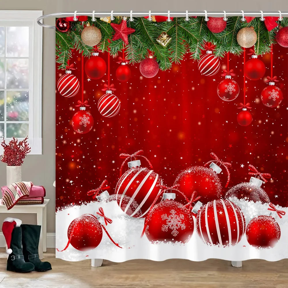 Christmas Bathroom Sets with Shower Curtain Rugs Red Truck in USA.