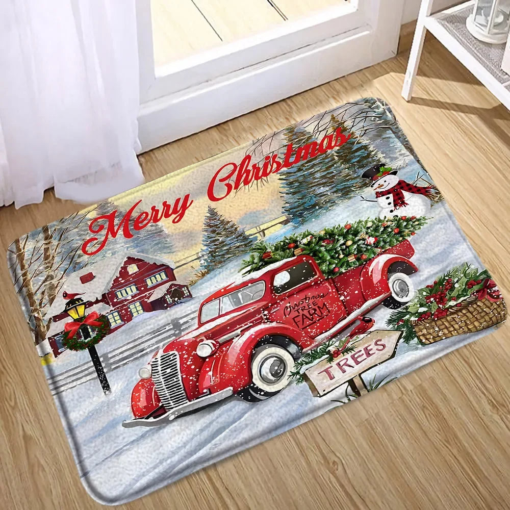 Christmas Bathroom Sets with Shower Curtain Rugs Red Truck in USA.