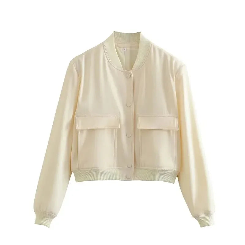 ASDS woman bomber jacket coat White autumn winter button baseball avia