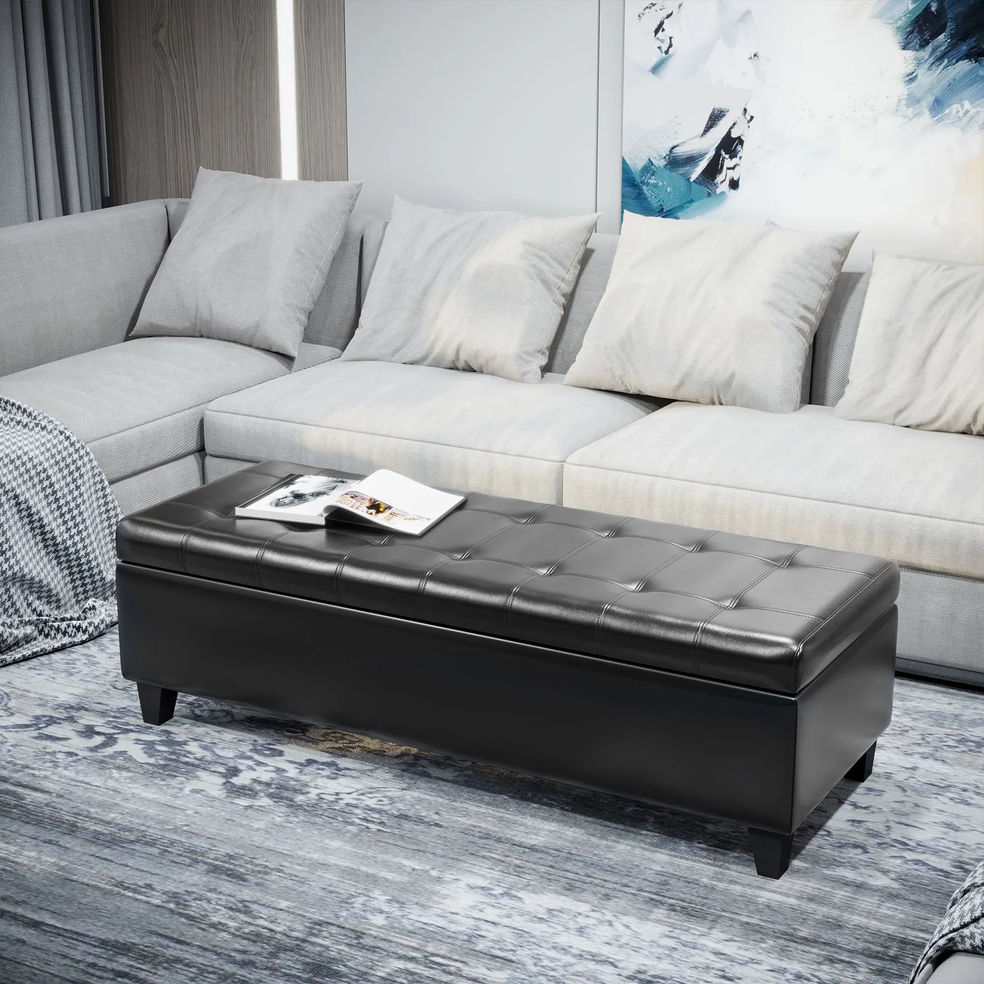 Tufted Top Storage Ottoman Bench PU Leather in USA.