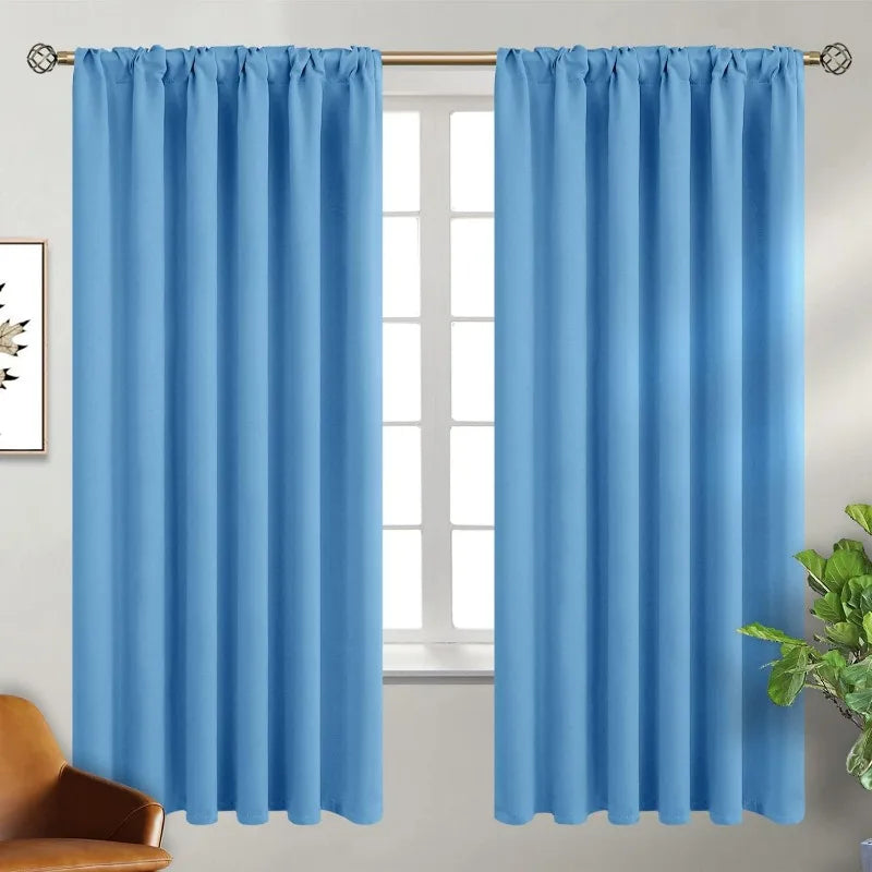 Navy Blue Elegant Blackout Curtains Rod Pocket in USA