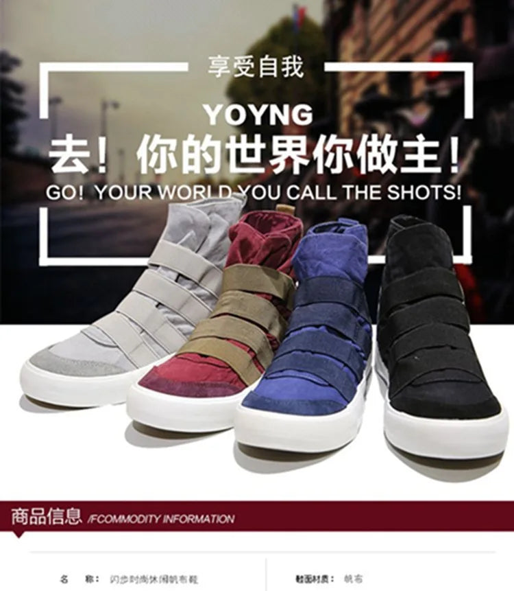 High Top Men Shoes Flats Slip On Casual Shoes Male Canvas in USA