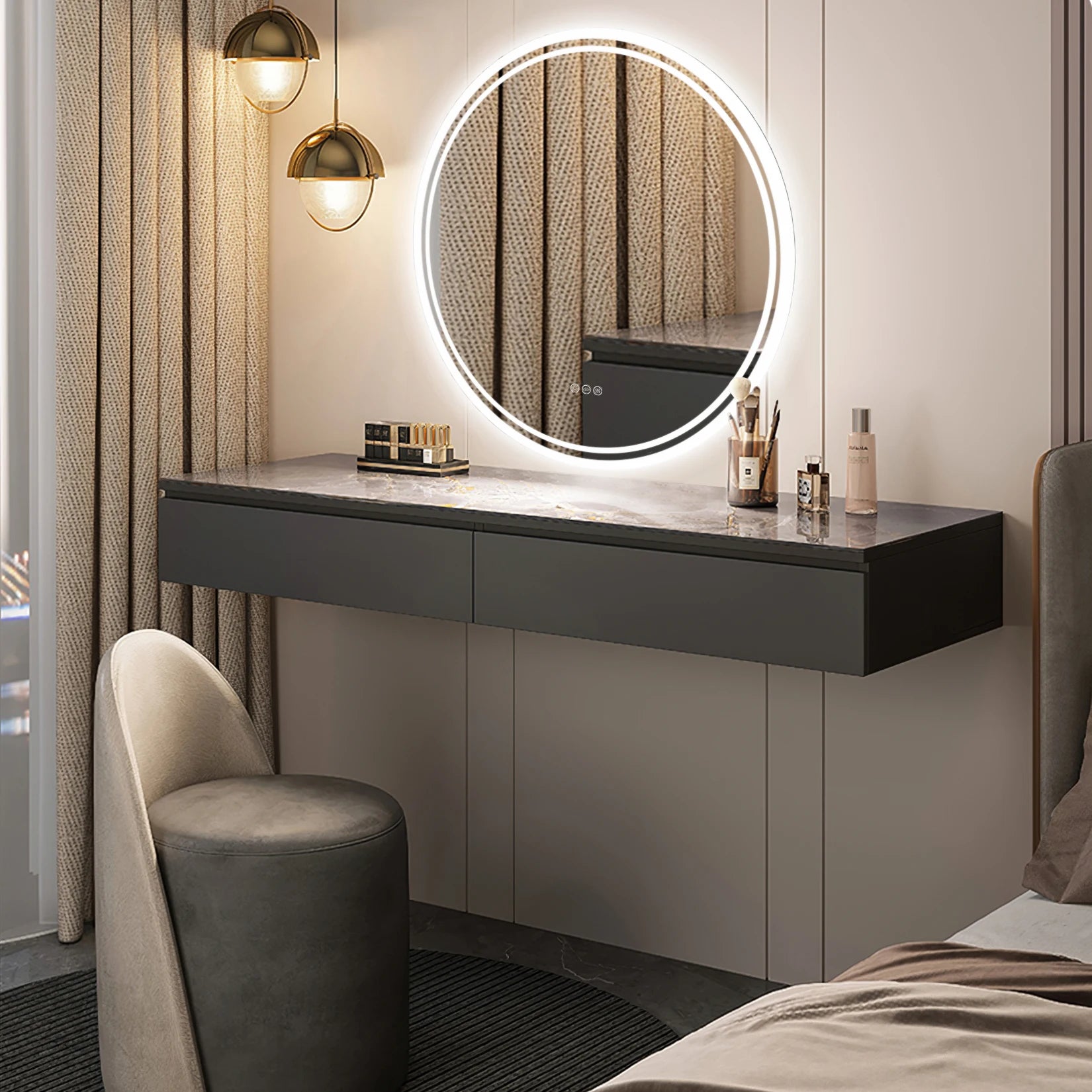 LUVODI Intelligent Illuminate Big Round Mirror Bathroom