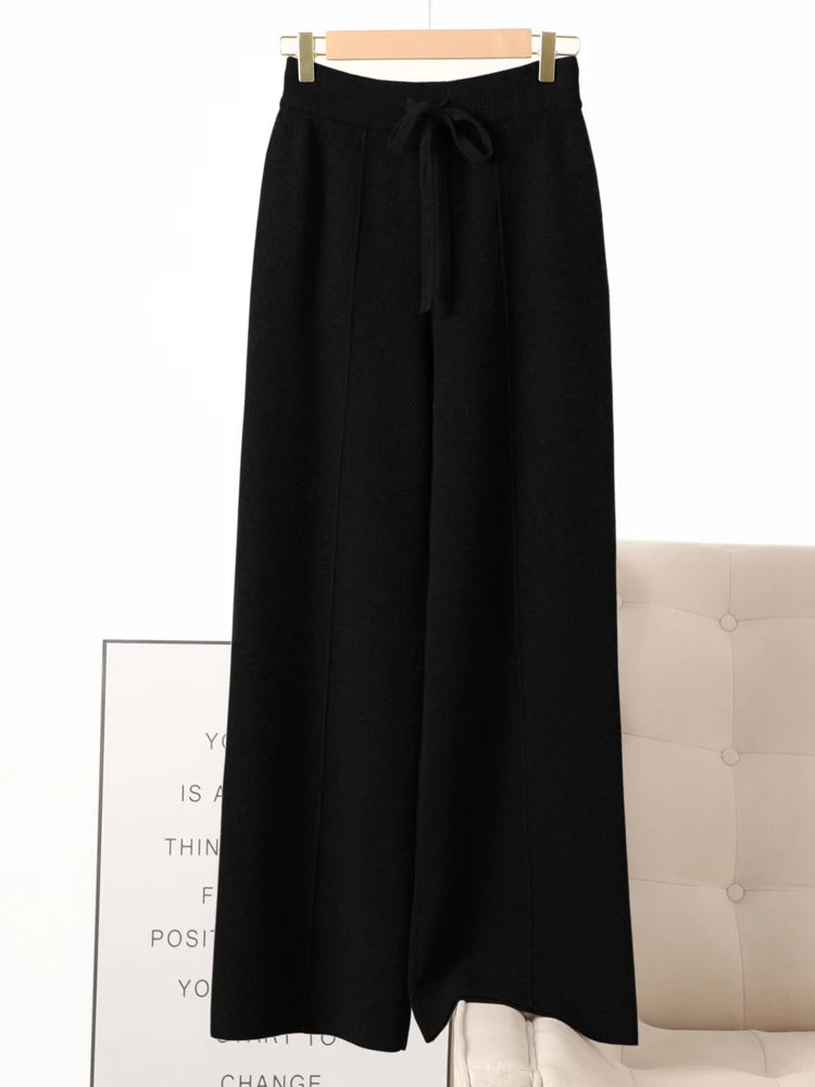 Women Merino Wool Knitted Wide Leg Pants Autumn in USA.