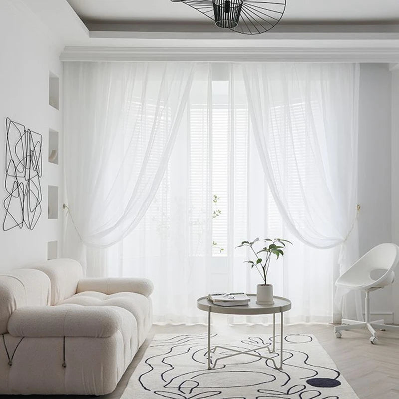 White Curtains Modern Solid Color Sheer Curtains Living Room Bedroom in USA