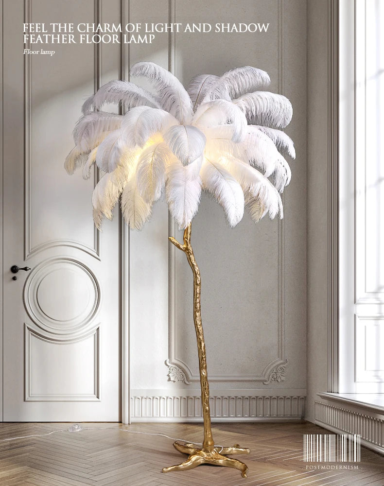 Nordic Ostrich Feather Led Floor Lamp Resin Copper IN USA.