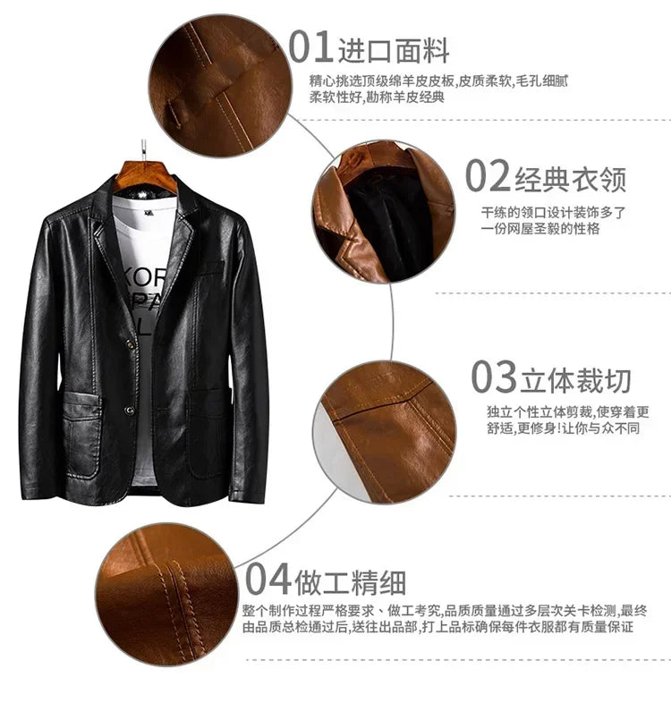 Spring Autumn Biker Leather Men's Jacket Leather IN USA.