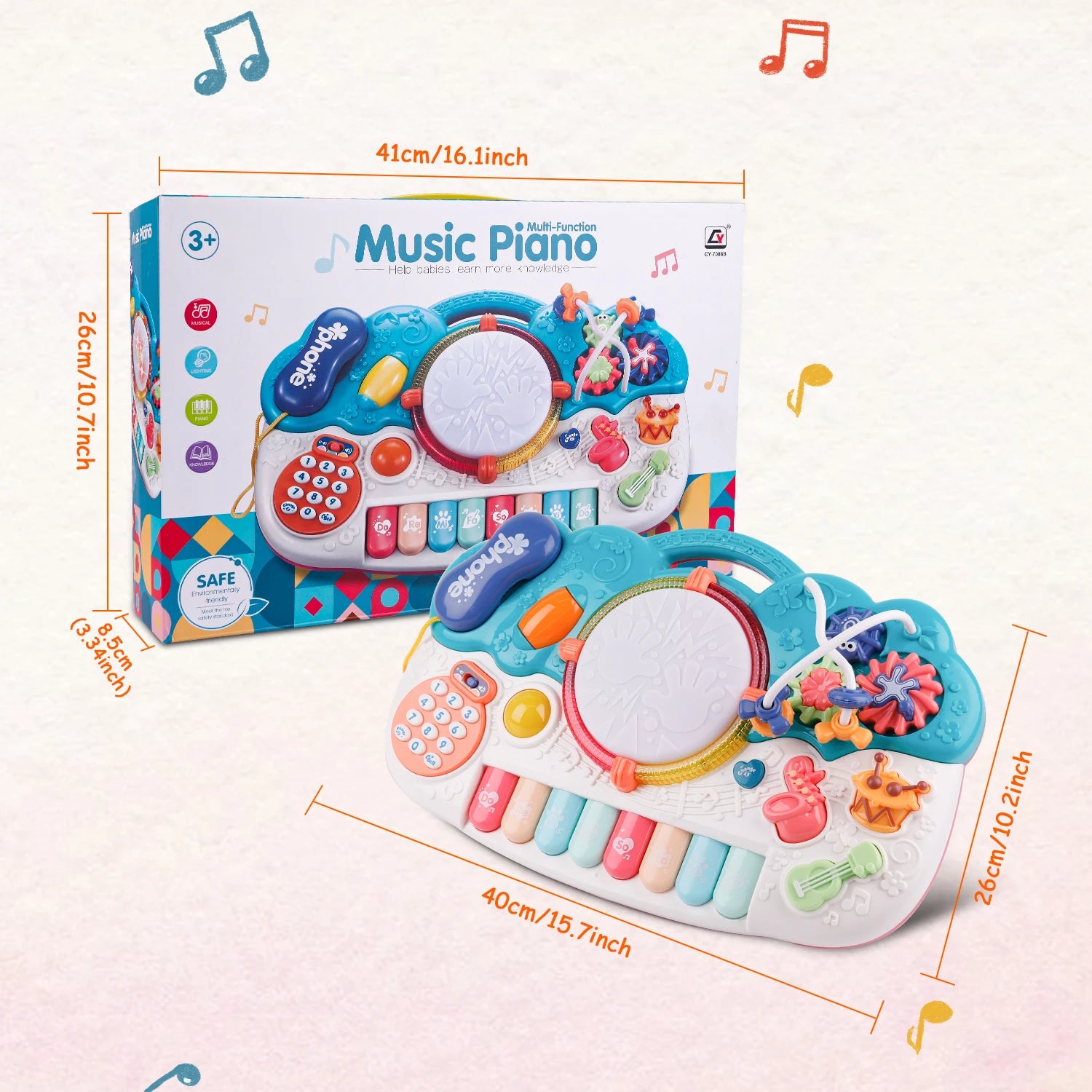 Light-Up Baby Musical Toys Piano Keyboard Drum Set Gift in USA