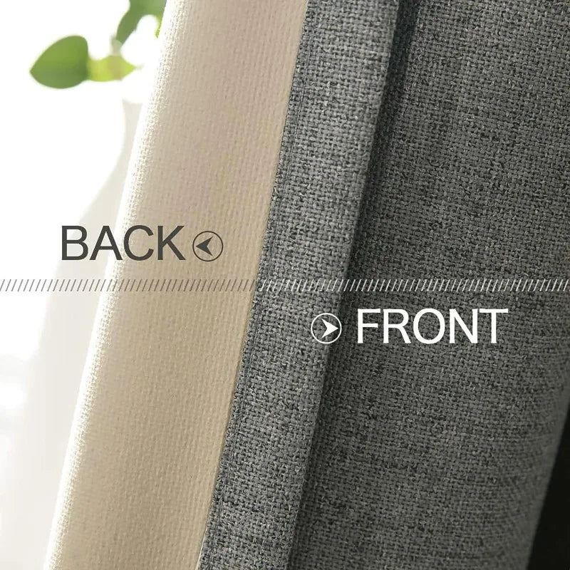 Blackout Linen Textured Curtains for Bedroom Solid Thermal Insulated G