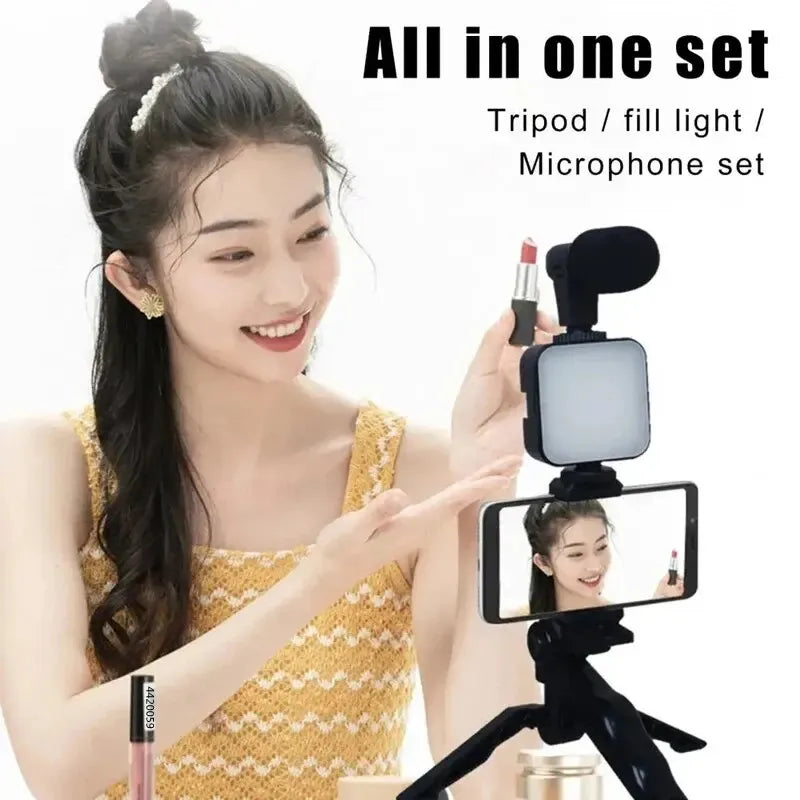 Smartphone Vlogging With Tripod Phone Holder Mini Microphone in USA.