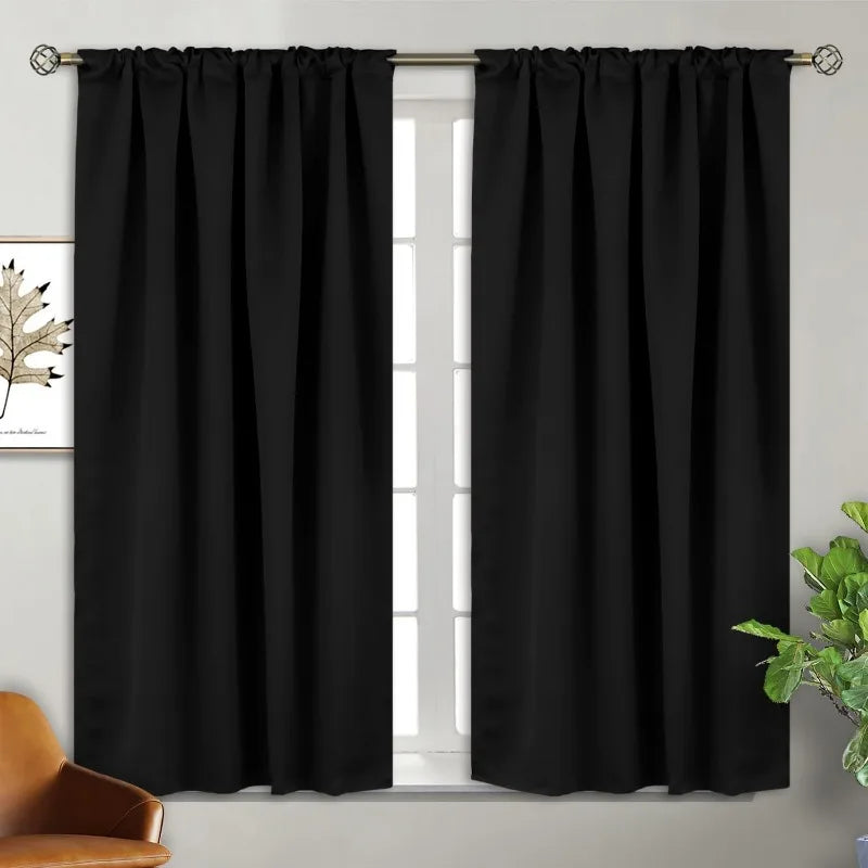 Navy Blue Elegant Blackout Curtains Rod Pocket in USA