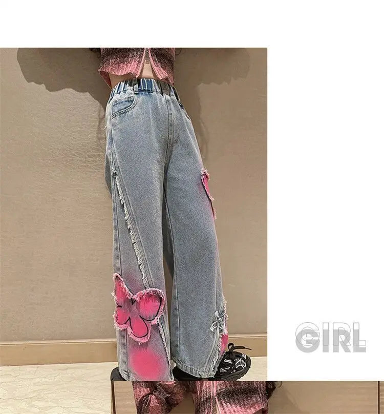 Girls High Waist Korea Style Long Jeans Teens Trousers in USA