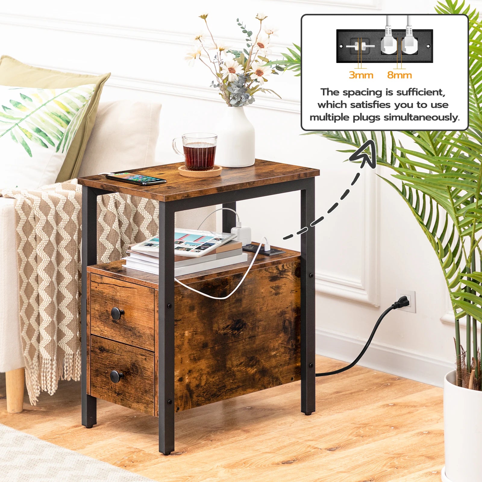 HOOBRO End Table Charging Station Narrow Side Table IN USA.