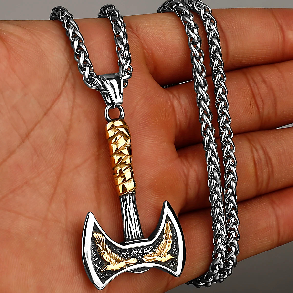 Stainless Steel Viking Axe Pendant Necklace Men's Celtic Valknut in USA