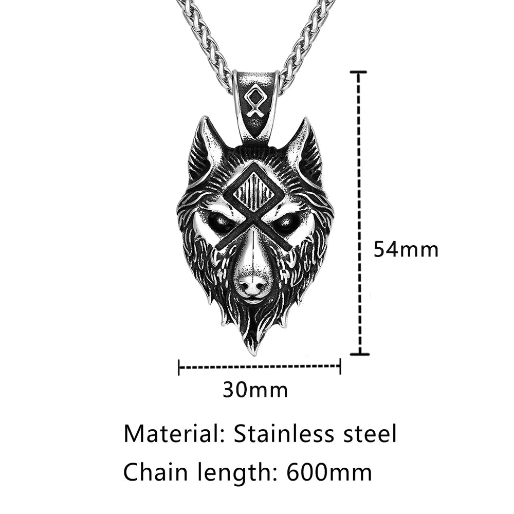 Punk Viking Wolf Necklace Men Norse Mythology Odin's Runes in USA