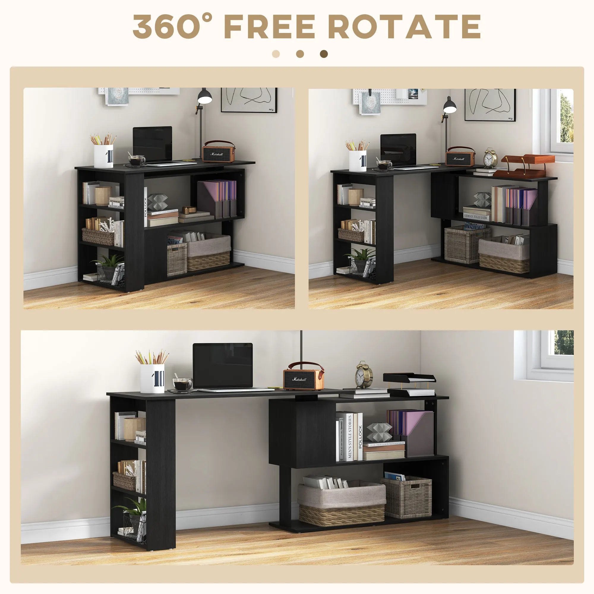 Rotating Home Office Corner Desk and Storage Shelf Combo IN USA.