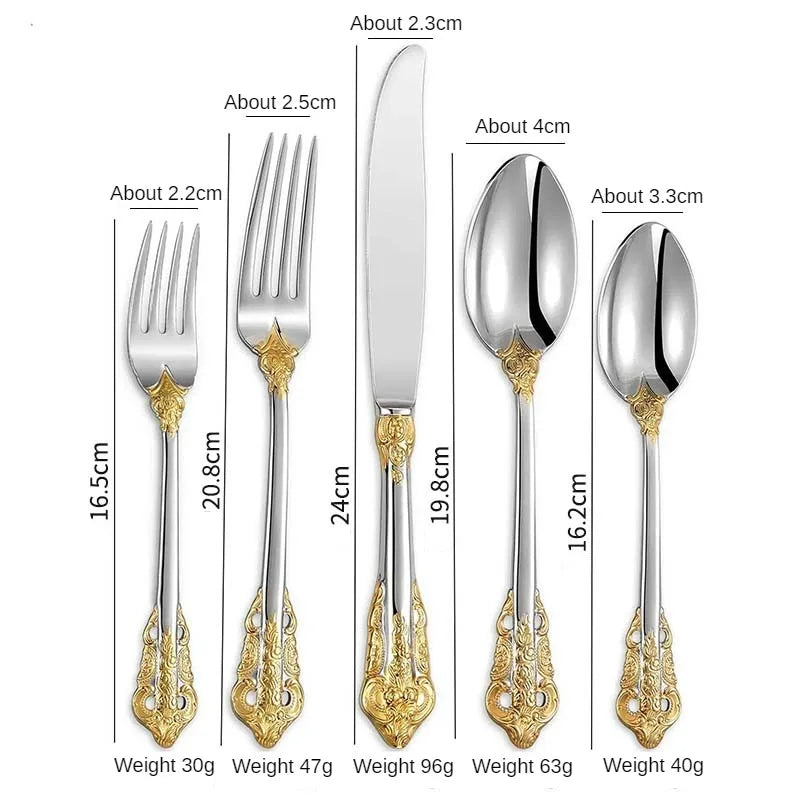 stainless steel Gold Cutlery Set Vintage Western Dinnerware