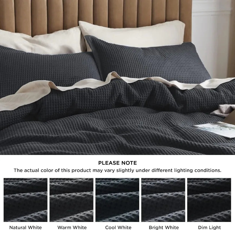 Cotton Waffle Weave Coconut White Duvet Cover Set