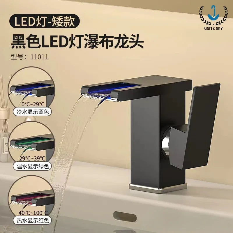 LED Light Waterfall Faucet Water Flow Power Generation