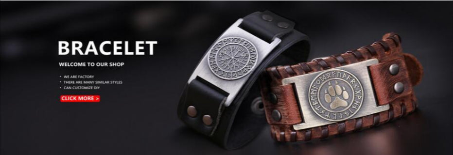 Compass Genuine Leather Bracelet Man Nordic Runes in USA