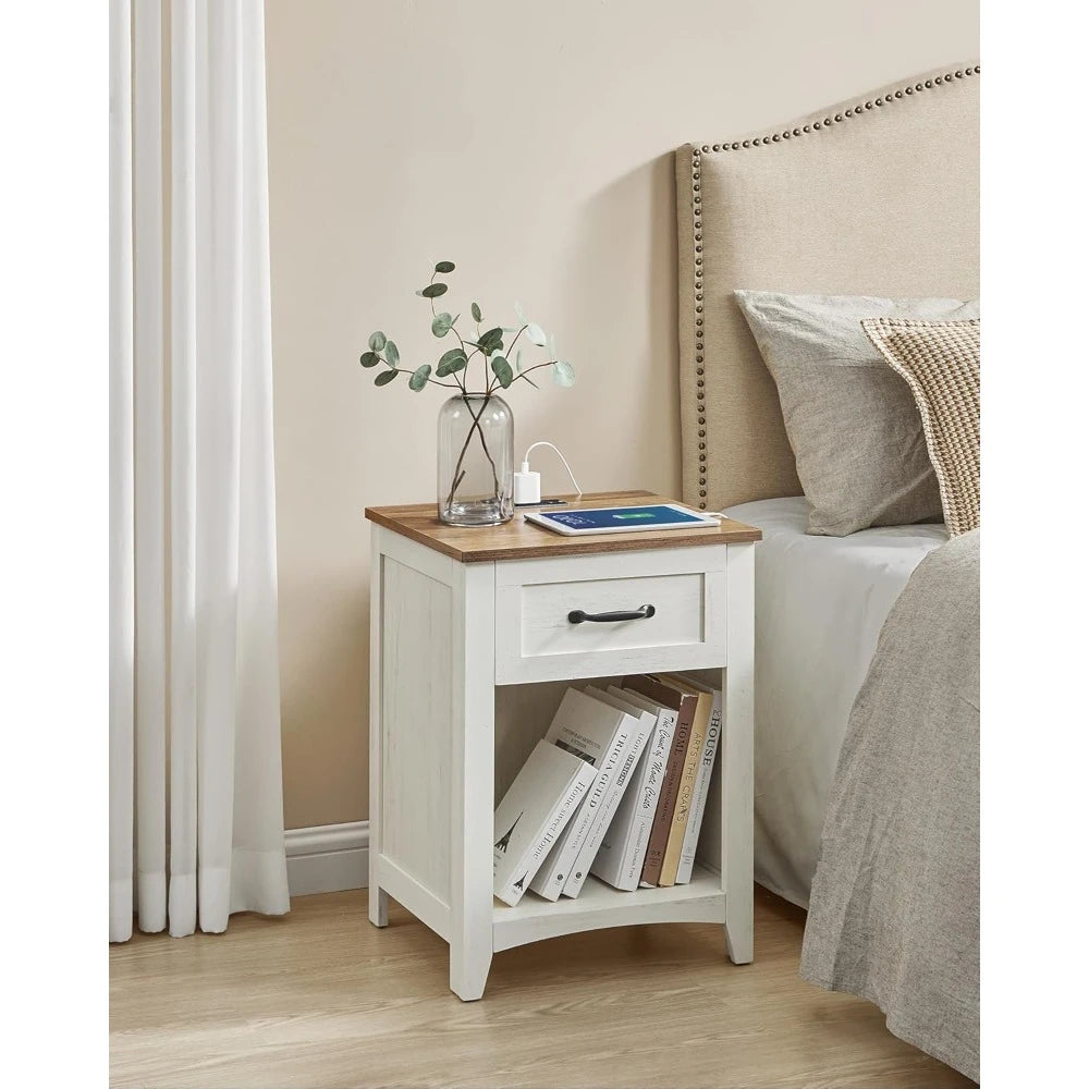 Farmhouse Nightstands Charging Station, Bedside Tables IN USA.