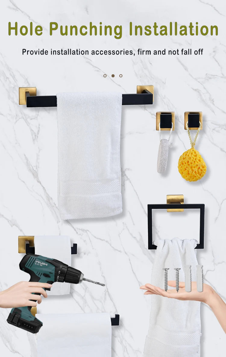 Wall Mount Stainless Steel Black Gold Bathroom Hardware Set