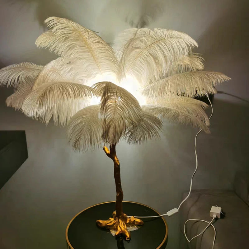 Nordic Ostrich Feather Led Floor Lamp Resin Copper IN USA.