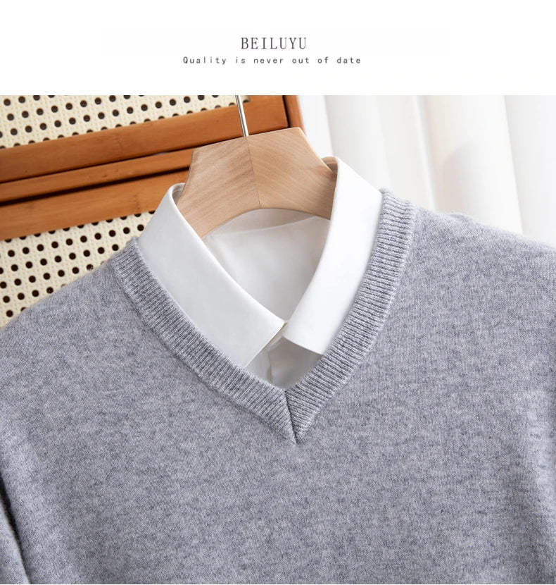 Men Merino Wool Sweater V-Neck Pullover Autumn Winter Cashmere in USA